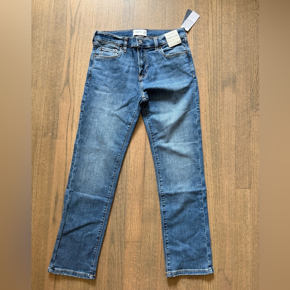 New Abercrombie Kids Denim Straight Jeans-Size 13/14